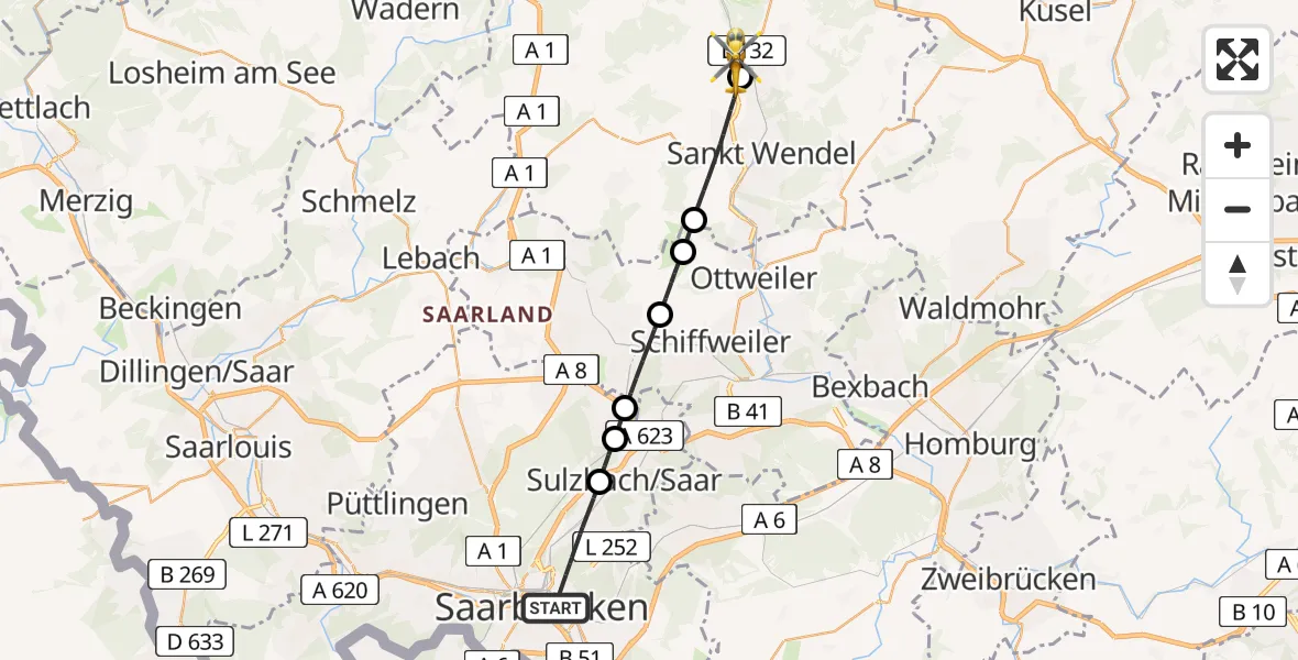 Routekaart van de vlucht: Rettungshubschrauber nach Namborn, B 41