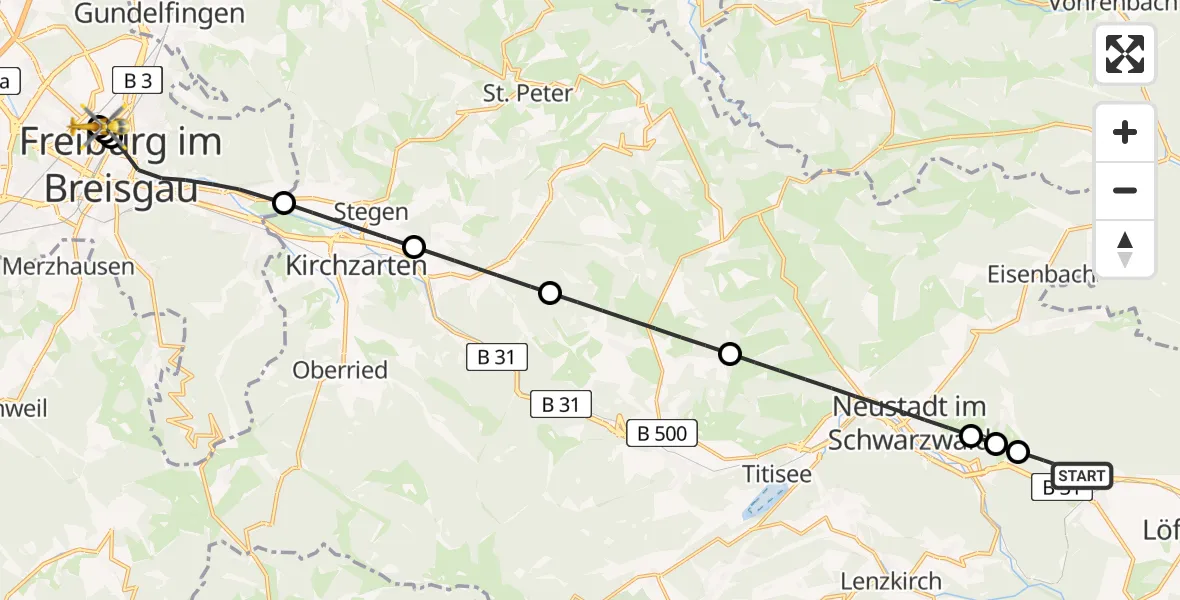 Routekaart van de vlucht: Ambulanzhubschrauber nach Freiburg University Hospital Heliport 1