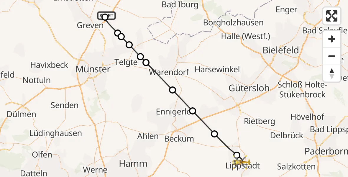 Flugroute Ambulanzhubschrauber Christoph  Westfalen-ADAC - Lippstadt, 27 März 2026, 14:42