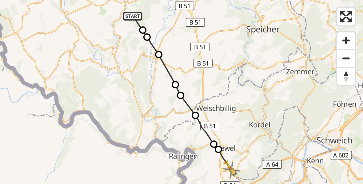 Flugroute Rettungshubschrauber Bettingen - Aach, 27 März 2026, 14:48