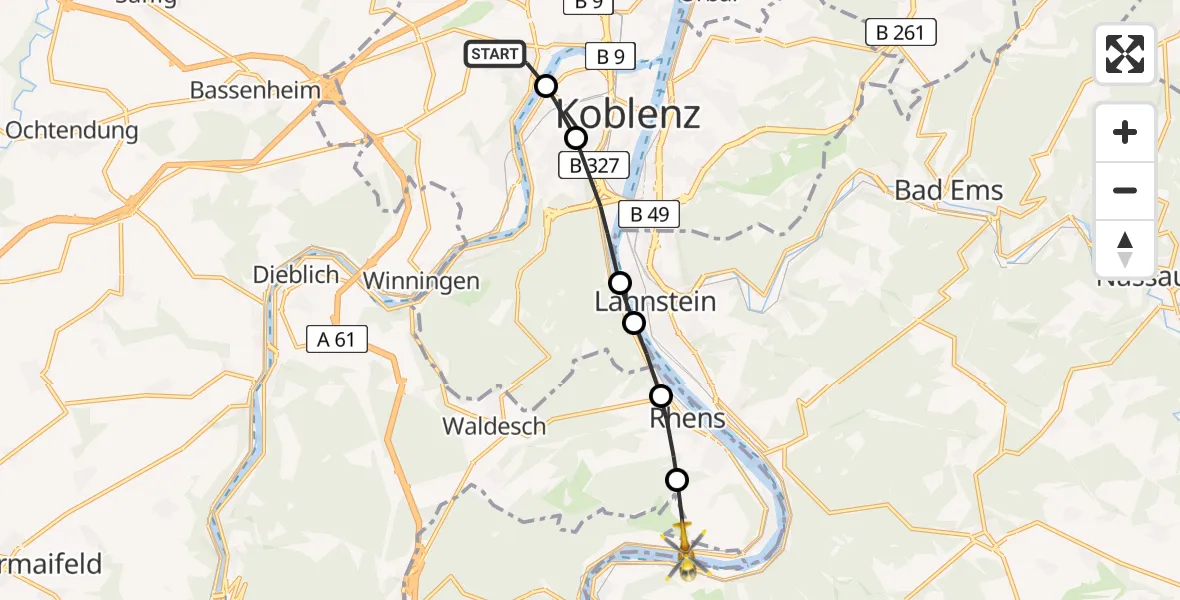 Routekaart van de vlucht: Rettungshubschrauber nach Boppard, B 9