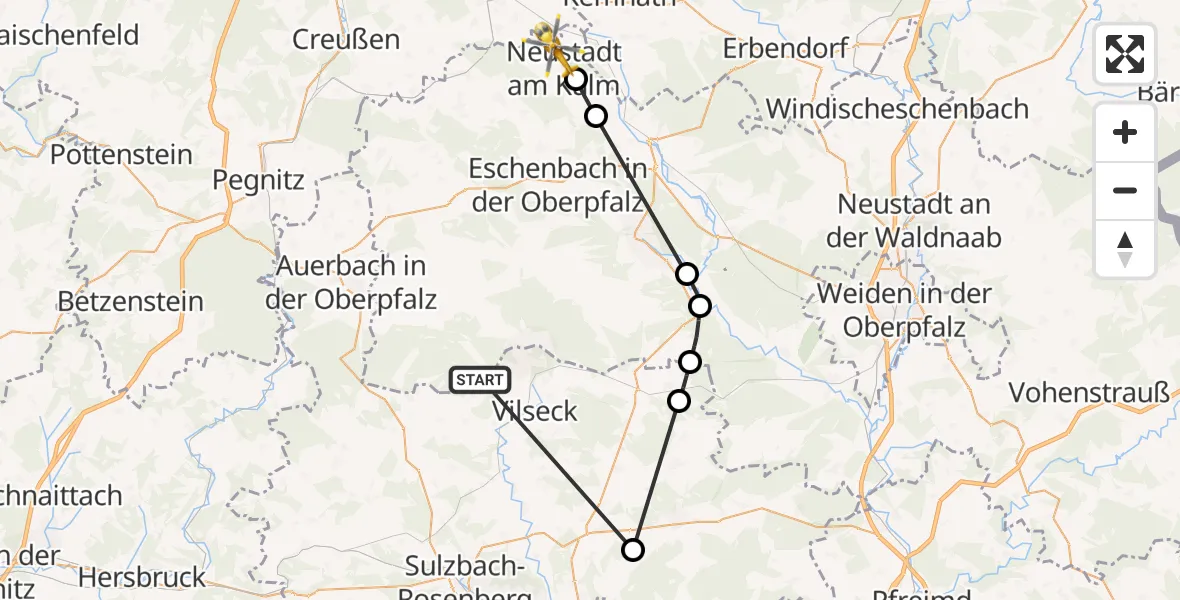 Routekaart van de vlucht: Rettungshubschrauber nach Neustadt am Kulm, St 2184