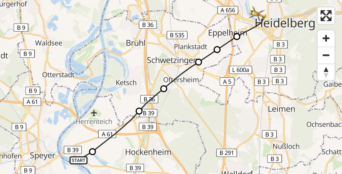 Routekaart van de vlucht: Rettungshubschrauber nach Heidelberg, Czernyring