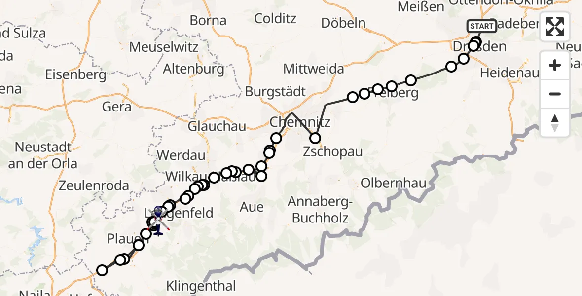 Flugroute Polizeihubschrauber Dresden - Treuen, 27 März 2026, 15:01