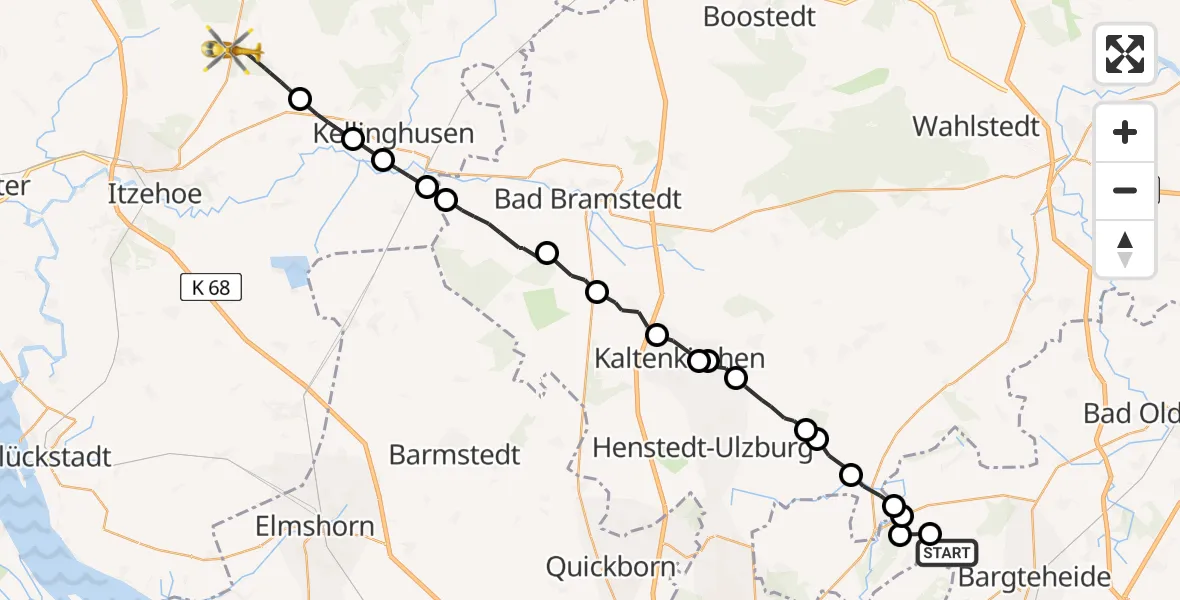 Routekaart van de vlucht: Rettungshubschrauber nach Itzehoe Hungriger Wolf Flugplatz
