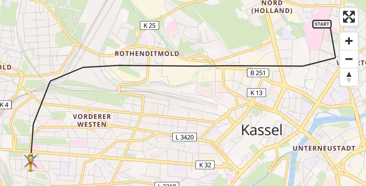 Flugroute Rettungshubschrauber Kassel - Kassel, 27 März 2026, 15:14