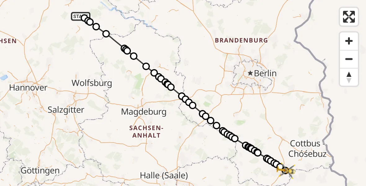 Flugroute Ambulanzhubschrauber Bad Bevensen - Senftenberg, 27 März 2026, 15:16
