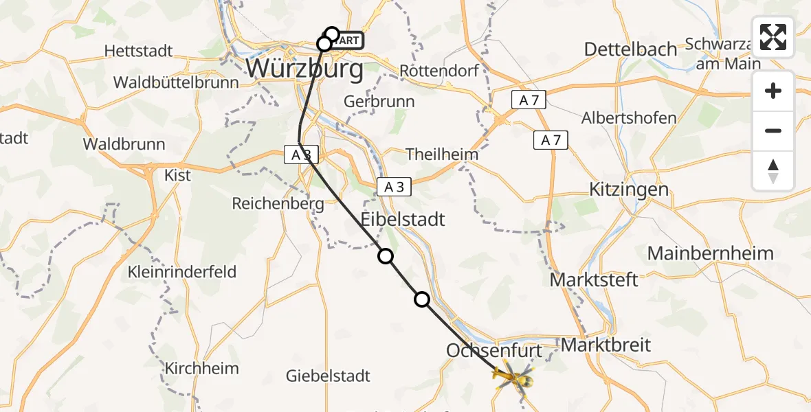 Routekaart van de vlucht: Rettungshubschrauber nach Ochsenfurt, B 13