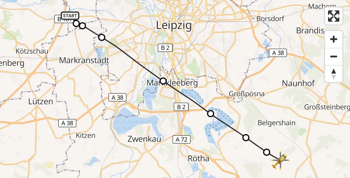 Flugroute Rettungshubschrauber ADAC Air Rescue Station Leipzig/Schkeuditz-Dölzig Hubschrauberlandeplatz (Christoph 61) - Kitzscher, 27 März 2026, 15:25