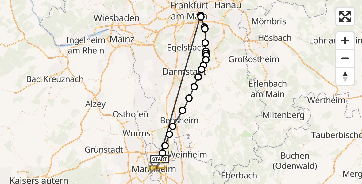 Flugroute Rettungshubschrauber Mannheim - Mannheim, 27 März 2026, 15:26