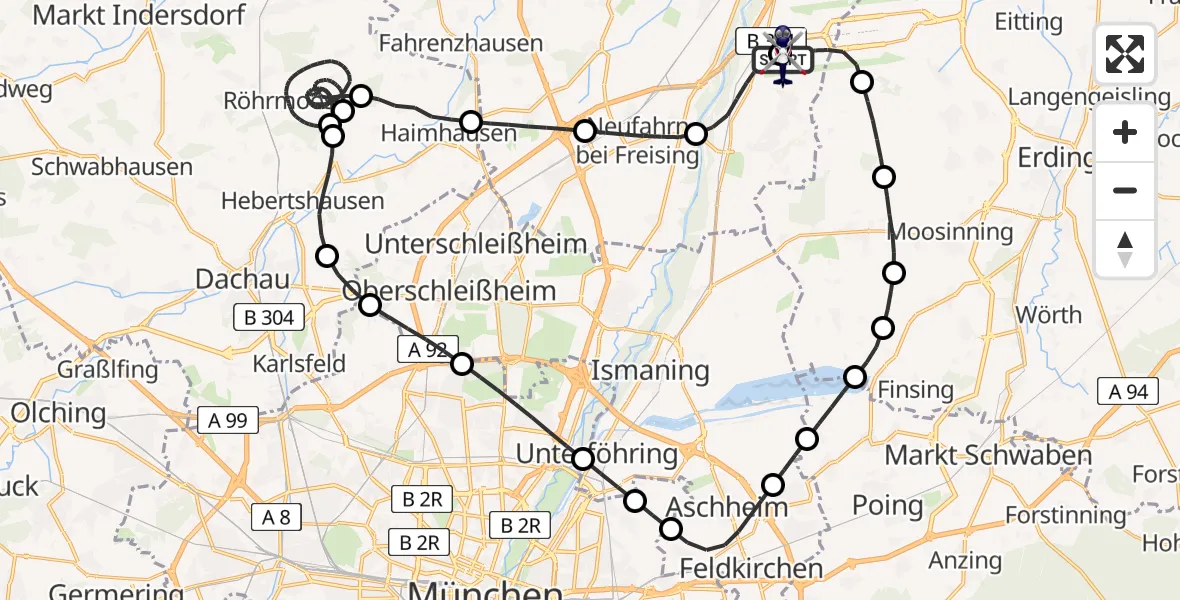 Flugroute Polizeihubschrauber München Flughafen - München Flughafen, 27 März 2026, 15:35