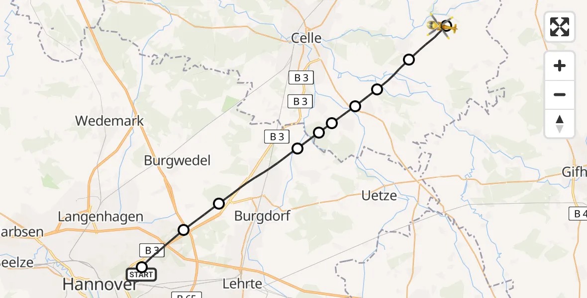 Routekaart van de vlucht: Rettungshubschrauber nach Lachendorf, Kampstraße