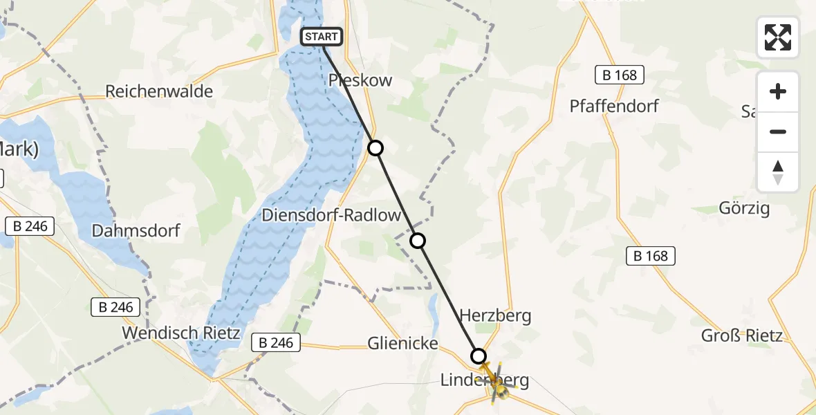 Flugroute Rettungshubschrauber Bad Saarow - Tauche, 27 März 2026, 15:40
