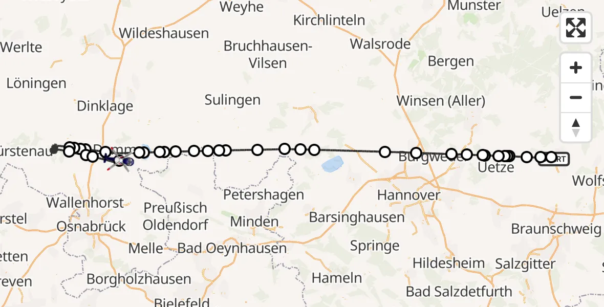 Flugroute Polizeihubschrauber Gifhorn Bundespolizei Hubschrauberlandeplatz - Damme Flugplatz, 27 März 2026, 15:46