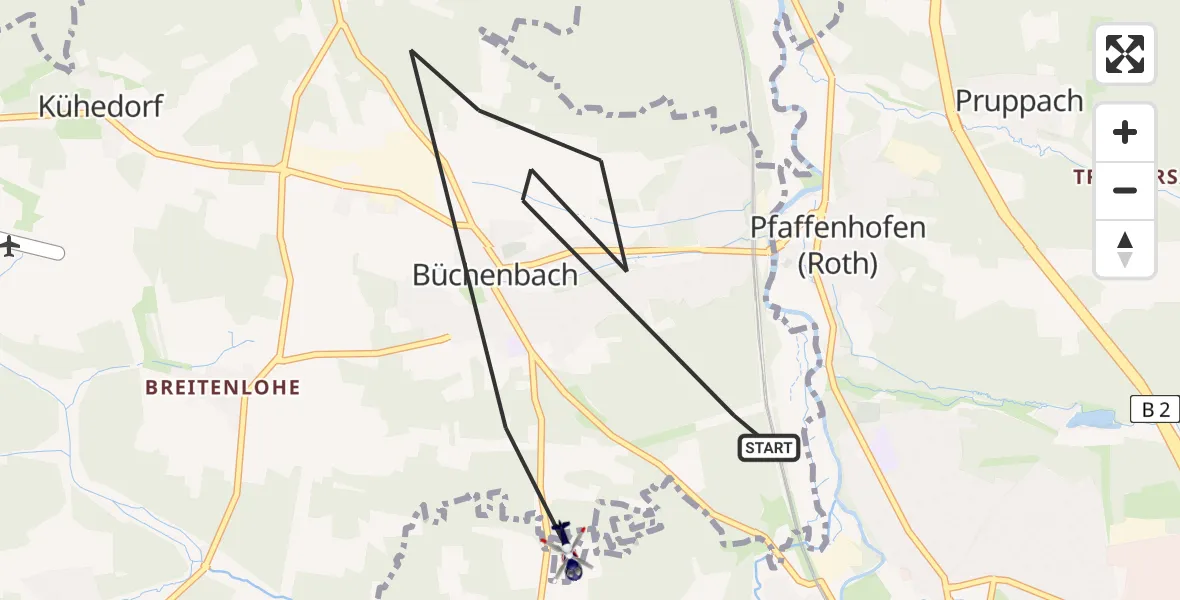 Flugroute Polizeihubschrauber Büchenbach - Büchenbach, 27 März 2026, 15:47