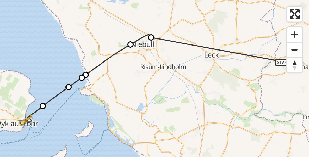 Flugroute Rettungshubschrauber Schafflund - Wyk auf Föhr, 27 März 2026, 15:48
