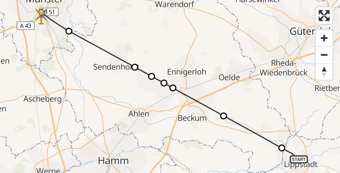 Flugroute Ambulanzhubschrauber Lippstadt - Münster, 27 März 2026, 15:50
