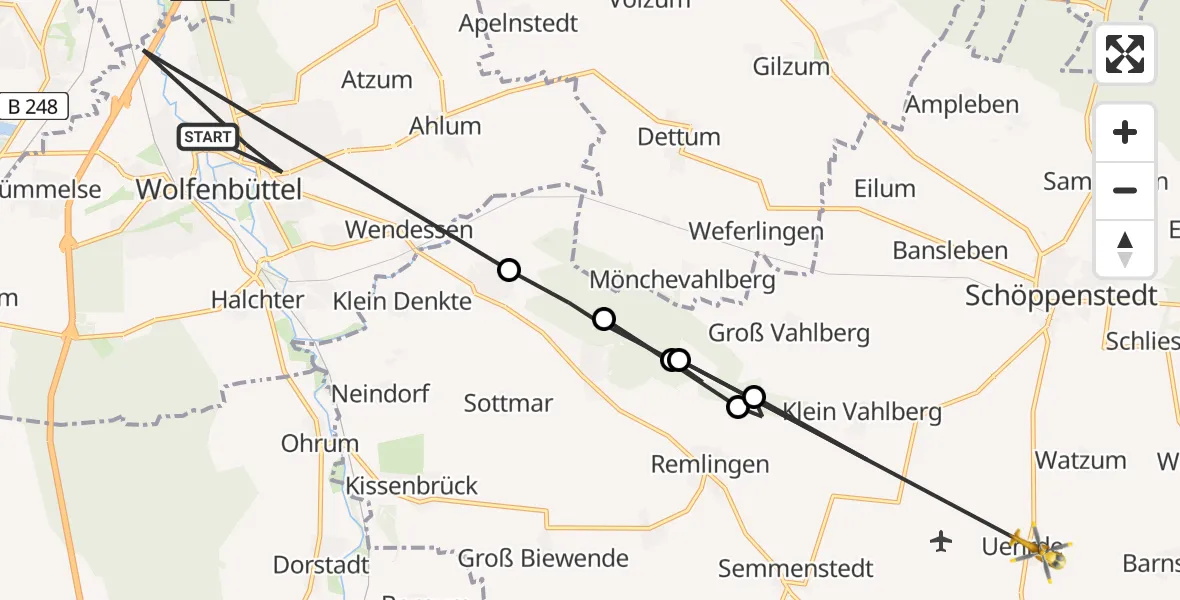 Flugroute Rettungshubschrauber Wolfenbüttel - Uehrde, 27 März 2026, 15:55