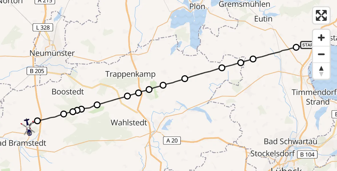 Routekaart van de vlucht: Polizeihubschrauber nach Bad Bramstedt Hubschrauberlandeplatz