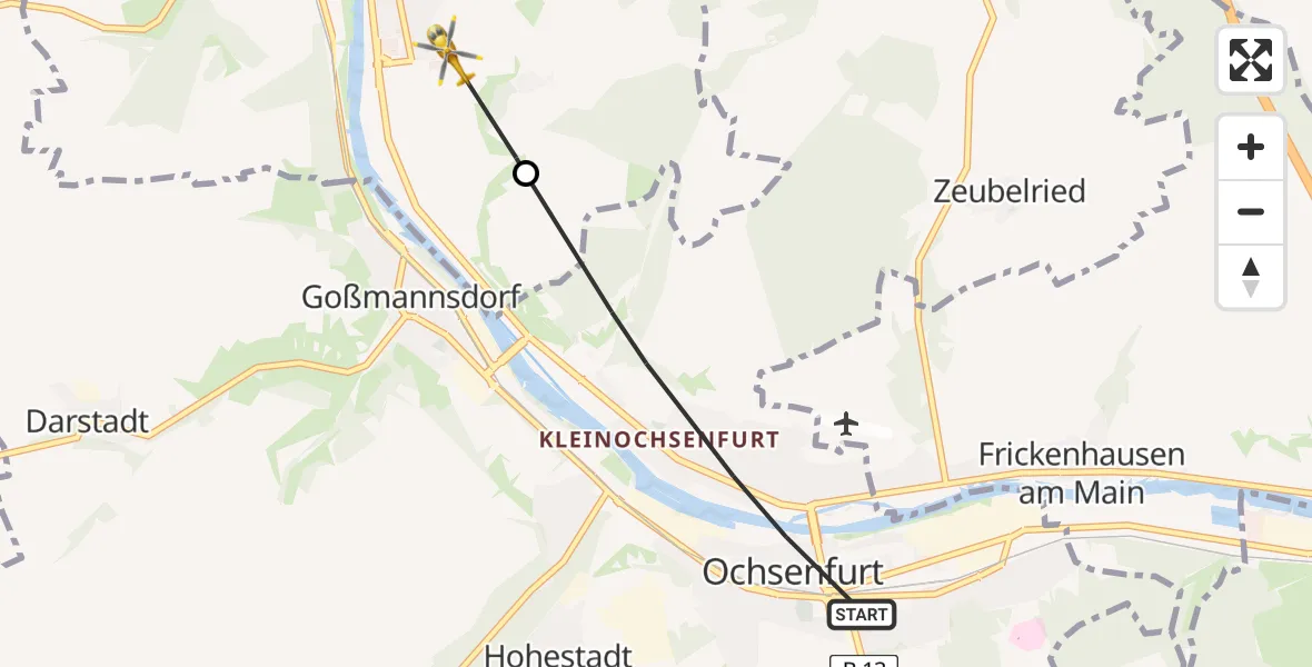 Flugroute Rettungshubschrauber Ochsenfurt - Sommerhausen, 27 März 2026, 15:56