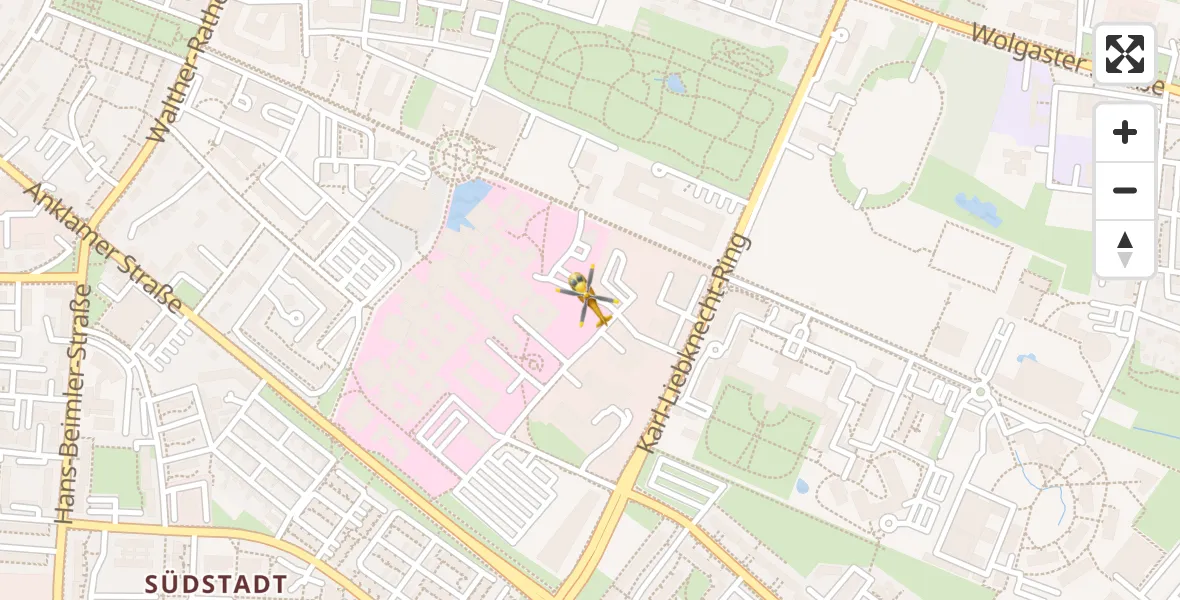 Flugroute Rettungshubschrauber Greifswald Hospital - Greifswald Hospital, 27 März 2026, 15:55