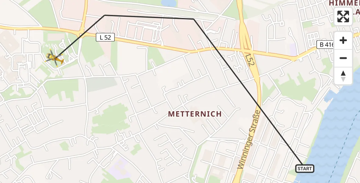 Flugroute Rettungshubschrauber Koblenz - Koblenz, 27 März 2026, 16:00