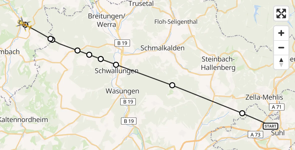Flugroute Rettungshubschrauber Suhl - Weilar, 27 März 2026, 16:01