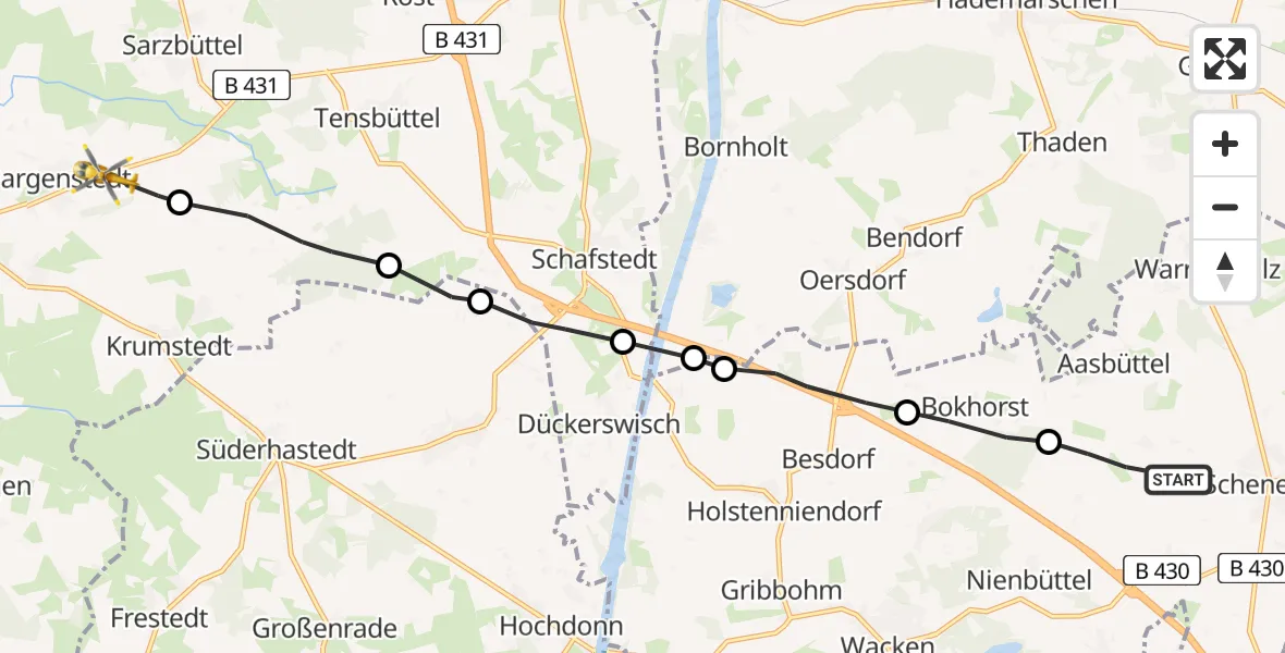 Flugroute Rettungshubschrauber Schenefeld - Bargenstedt, 27 März 2026, 16:04