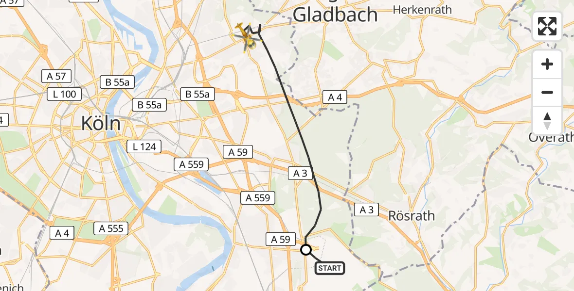 Flugroute Rettungshubschrauber Köln Bonn Flughafen - Köln, 27 März 2026, 16:08