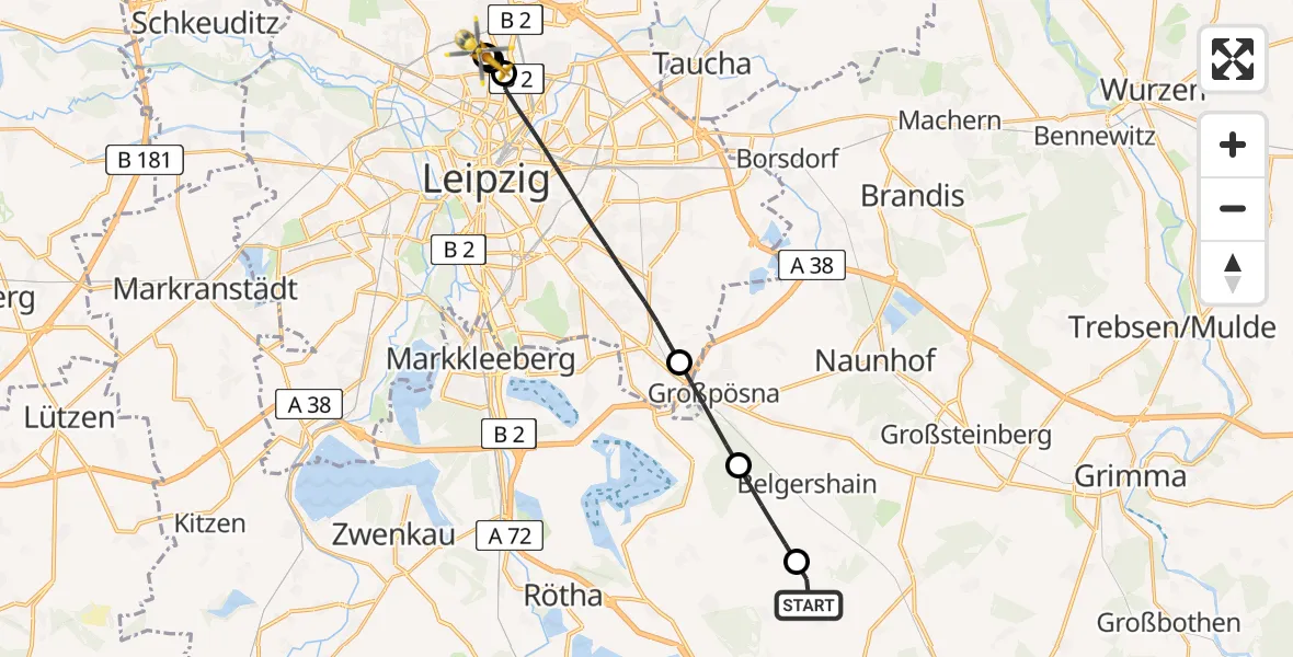 Routekaart van de vlucht: Rettungshubschrauber nach Sankt Georg Hospital Leipzig Reserve