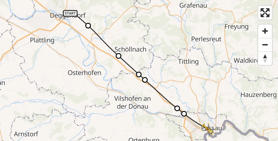Flugroute Rettungshubschrauber Deggendorf - Passau, 27 März 2026, 16:12