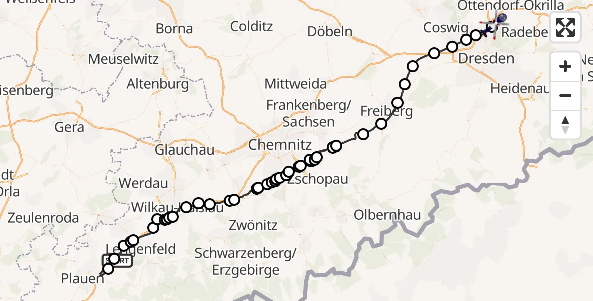 Routekaart van de vlucht: Polizeihubschrauber nach Dresden Flughafen