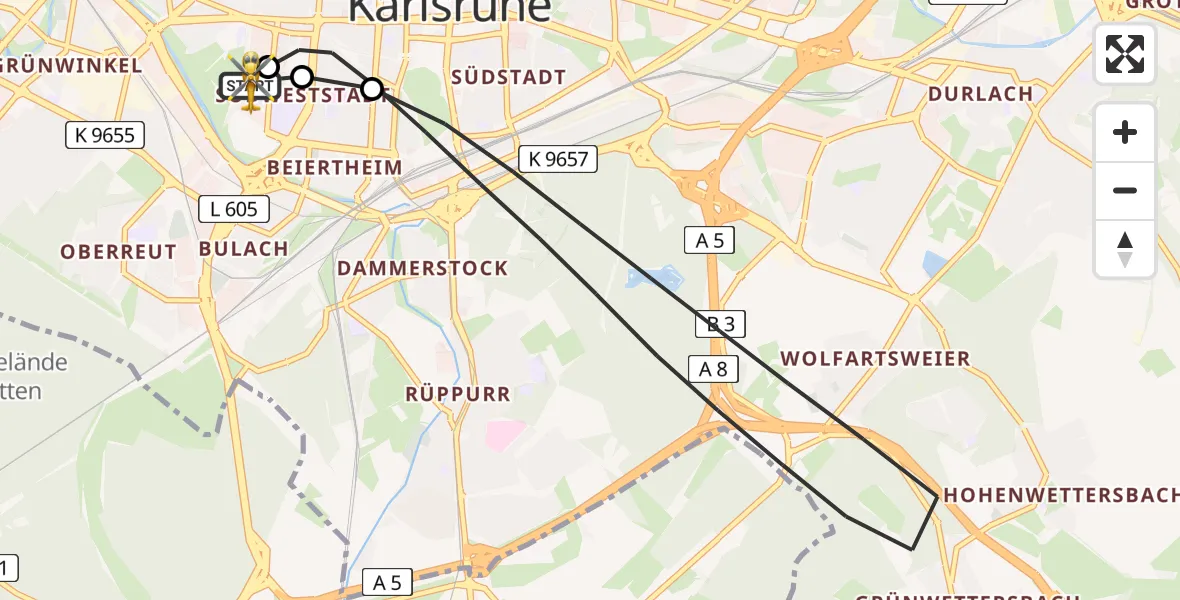 Flugroute Rettungshubschrauber Sankt Vincentius Hospital - Sankt Vincentius Hospital, 27 März 2026, 16:22