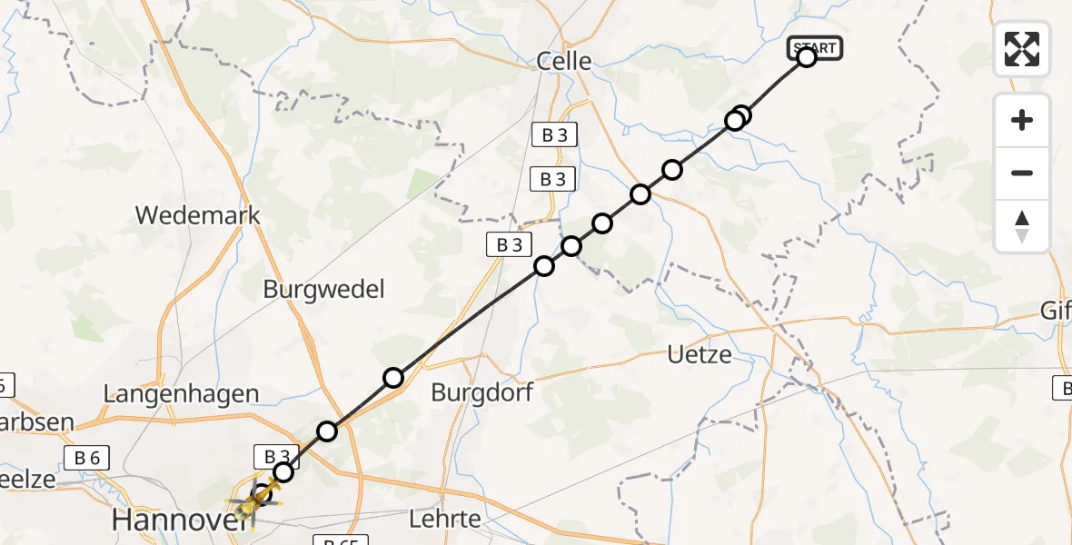 Flugroute Rettungshubschrauber Lachendorf - Hannover Luftrettung Hubschrauberlandeplatz (Christoph 4), 27 März 2026, 16:24