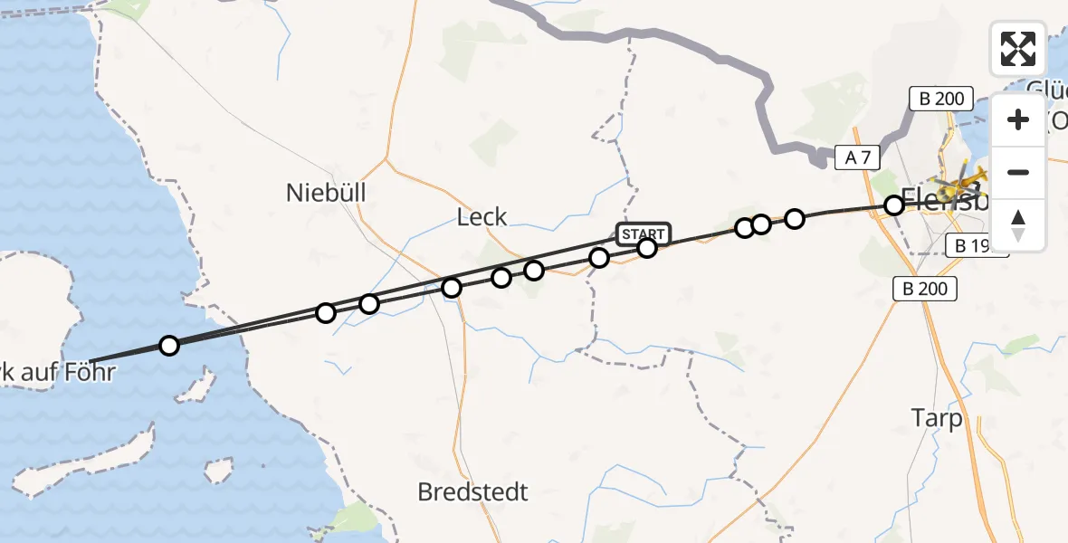 Routekaart van de vlucht: Rettungshubschrauber nach Flensburg, Toosbüystraße