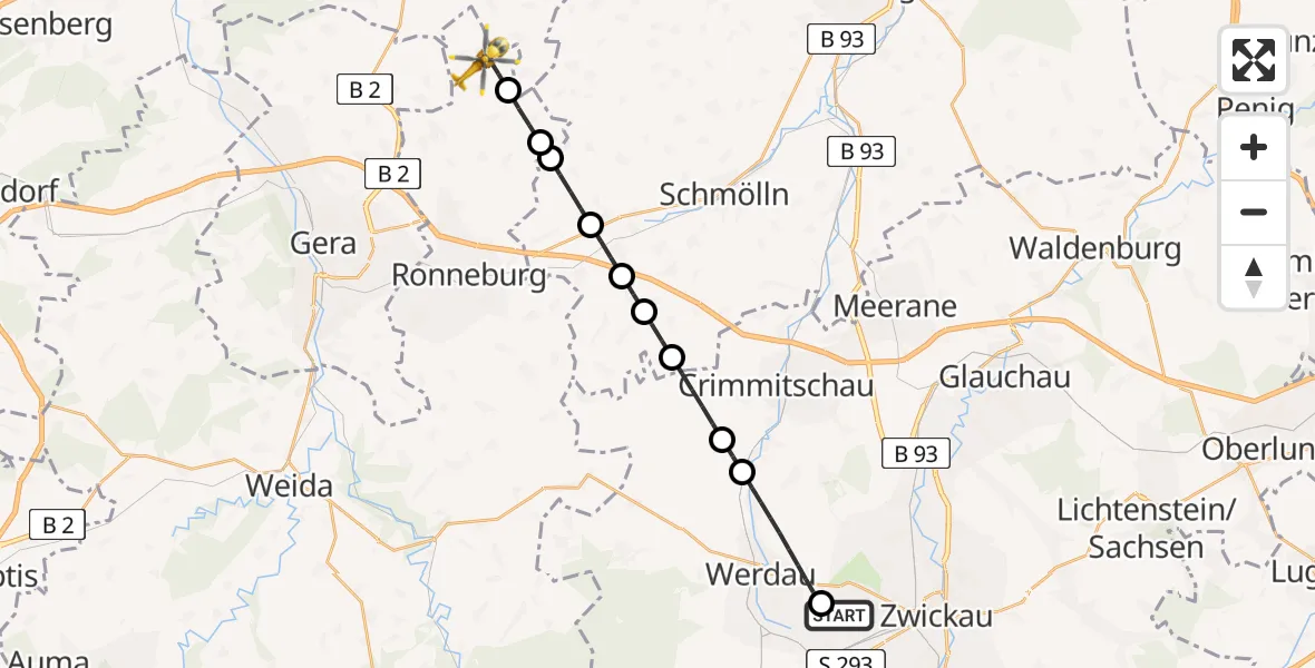 Routekaart van de vlucht: Rettungshubschrauber nach Pölzig, Am Teich