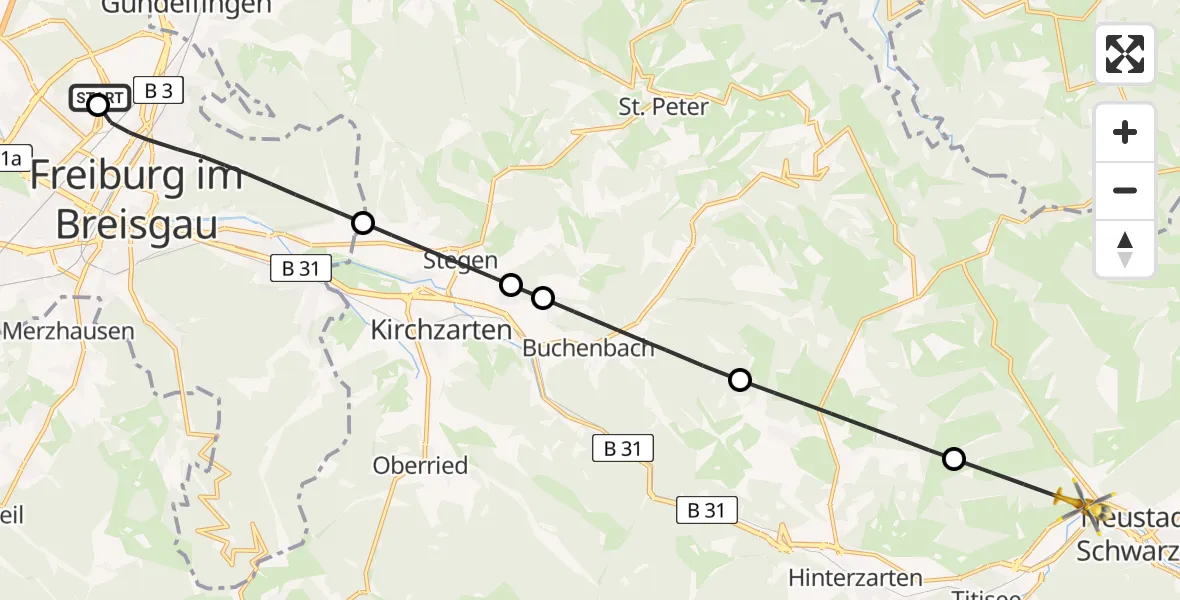 Flugroute Ambulanzhubschrauber Freiburg im Breisgau Flugplatz - Titisee-Neustadt, 27 März 2026, 16:29
