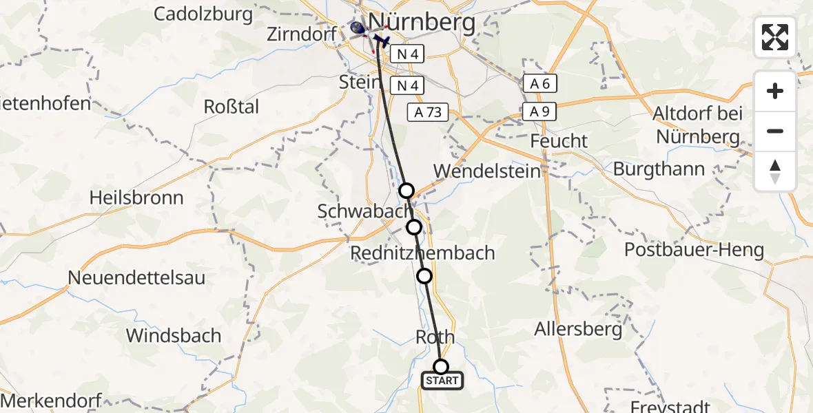 Flugroute Polizeihubschrauber Flugplatz Roth - Nürnberg, 27 März 2026, 16:32