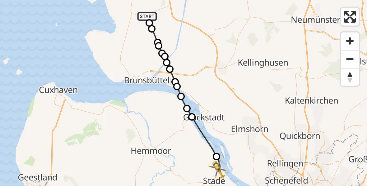 Routekaart van de vlucht: Rettungshubschrauber nach Stade, Bützflether Sand