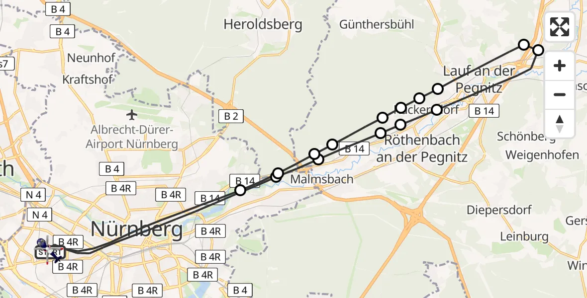 Flugroute Polizeihubschrauber Nürnberg - Nürnberg, 27 März 2026, 16:41