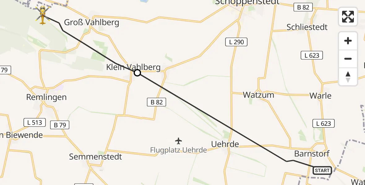Routekaart van de vlucht: Rettungshubschrauber nach Vahlberg, K 628