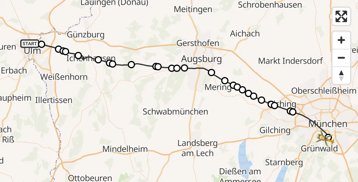 Routekaart van de vlucht: Rettungshubschrauber nach ADAC Air Rescue Center Hubschrauberlandeplatz (Christoph 1)