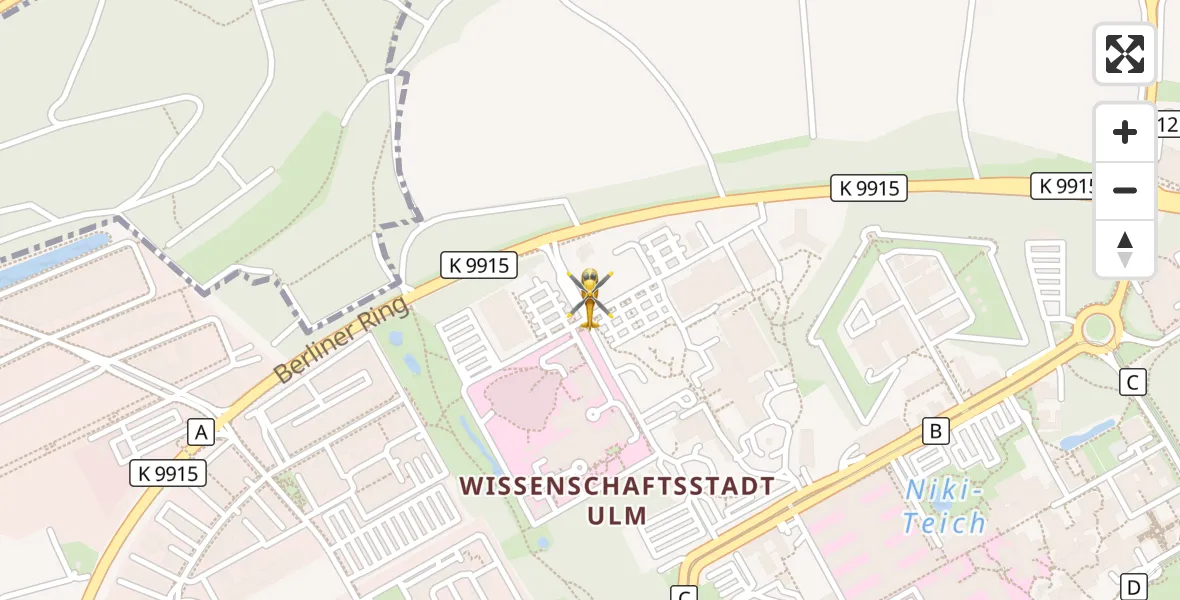 Flugroute Rettungshubschrauber Ulm Military Hospital Emergency - Ulm Military Hospital Emergency, 27 März 2026, 16:53