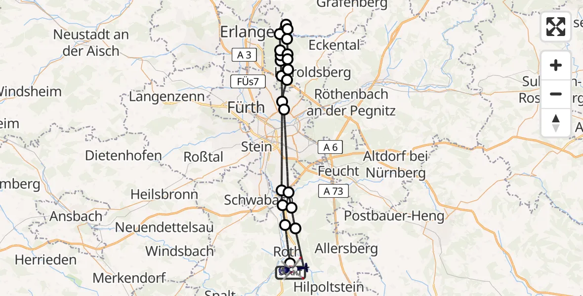 Routekaart van de vlucht: Polizeihubschrauber nach Roth, Rother Straße