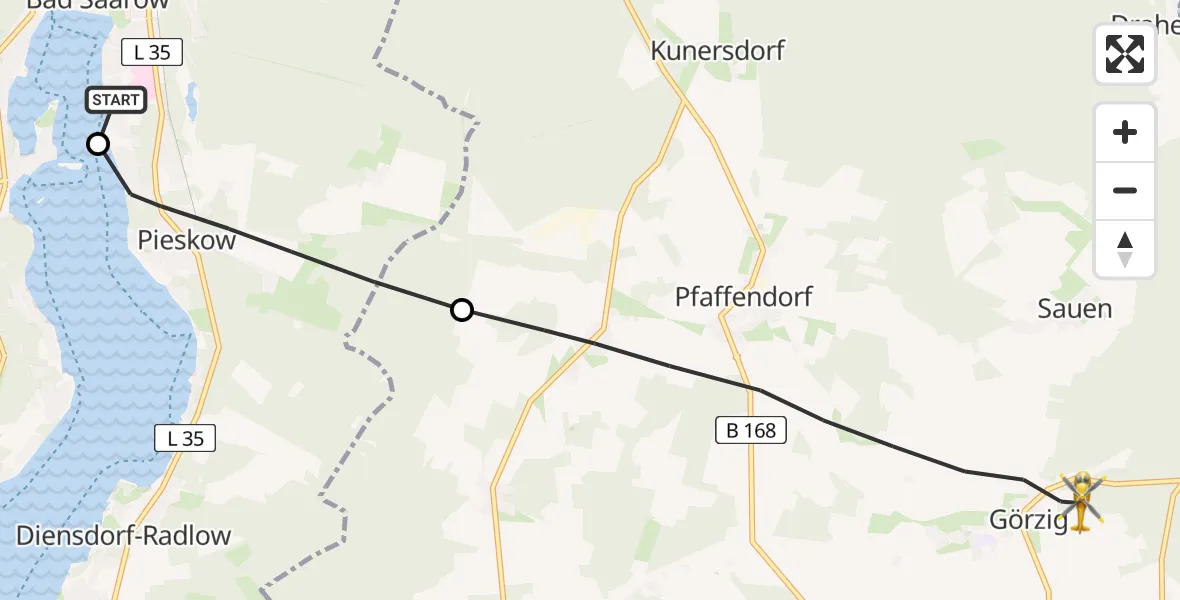 Flugroute Rettungshubschrauber Bad Saarow Hospital - Rietz-Neuendorf, 27 März 2026, 16:56