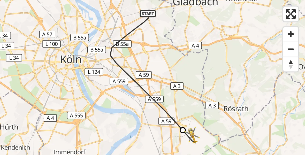 Routekaart van de vlucht: Rettungshubschrauber nach Köln Bonn Flughafen