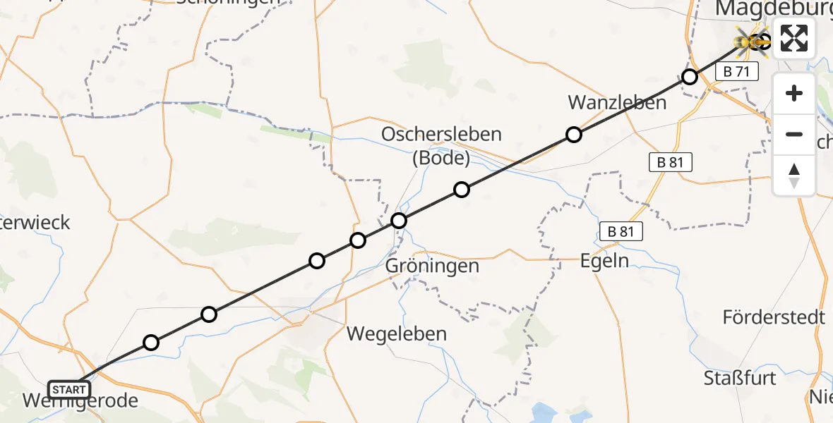 Flugroute Rettungshubschrauber Wernigerode - Magdeburg, 27 März 2026, 17:00