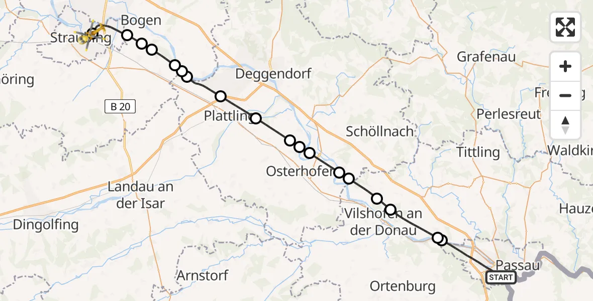 Routekaart van de vlucht: Rettungshubschrauber nach Sankt Elisabeth Hospital Straubing