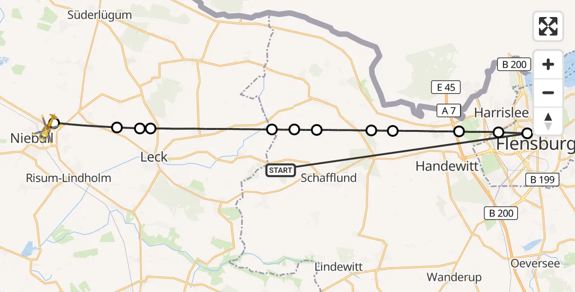 Flugroute Rettungshubschrauber Schafflund - Niebüll, 27 März 2026, 13:29