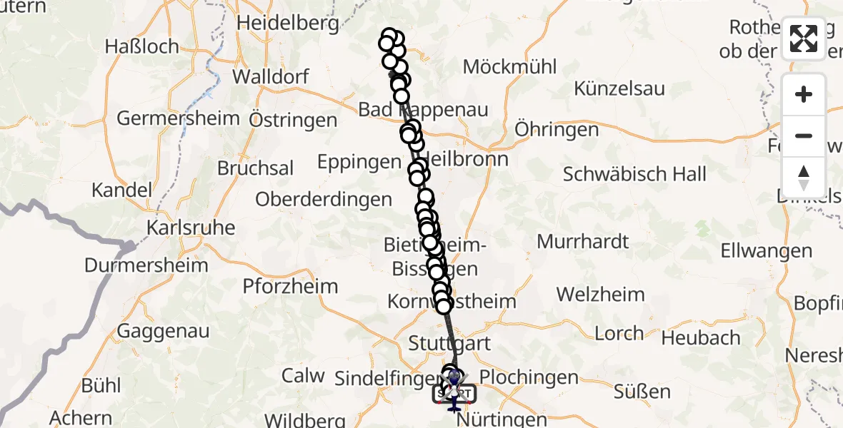 Flugroute Polizeihubschrauber Flughafen Stuttgart - Flughafen Stuttgart, 27 März 2026, 17:16